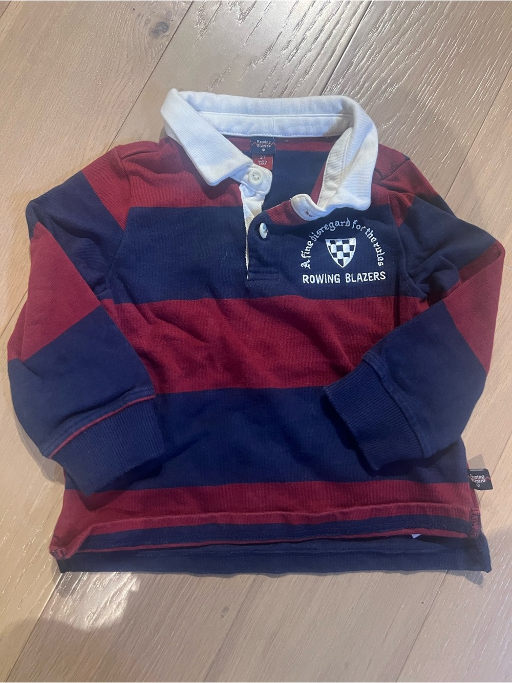 Rowing Blazers Kids Long-Sleeve Rugby Polo in Navy & Burgundy